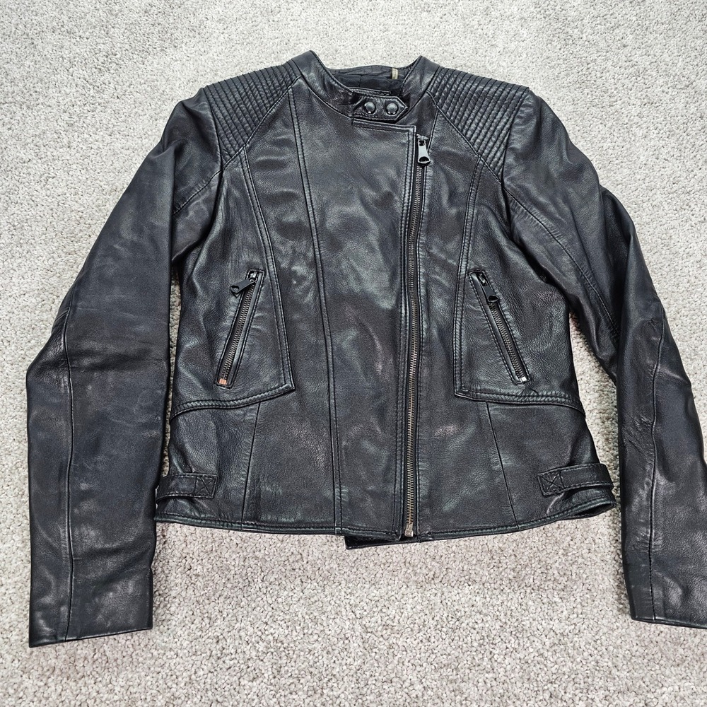 Marc New York Leather Moto Jacket Black Womens Full Zip Quilted‎ Details Size S